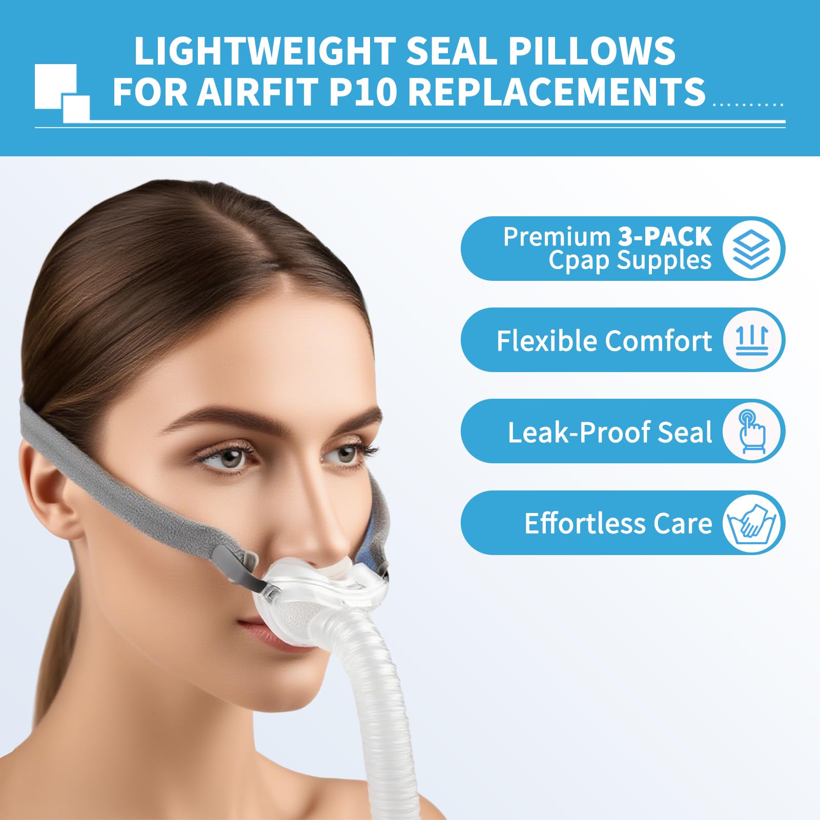 ZYG coussins nasaux AirFit P10, ajustement sûr et étanchéité stable.