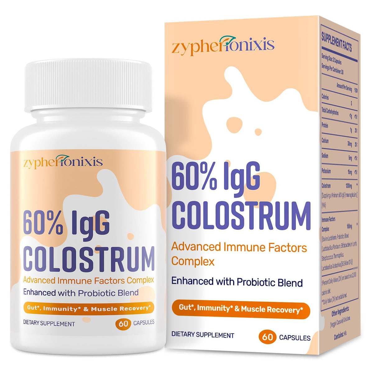 Capsules Zypherionixis de colostrum 1300 mg pour une routine quotidienne.