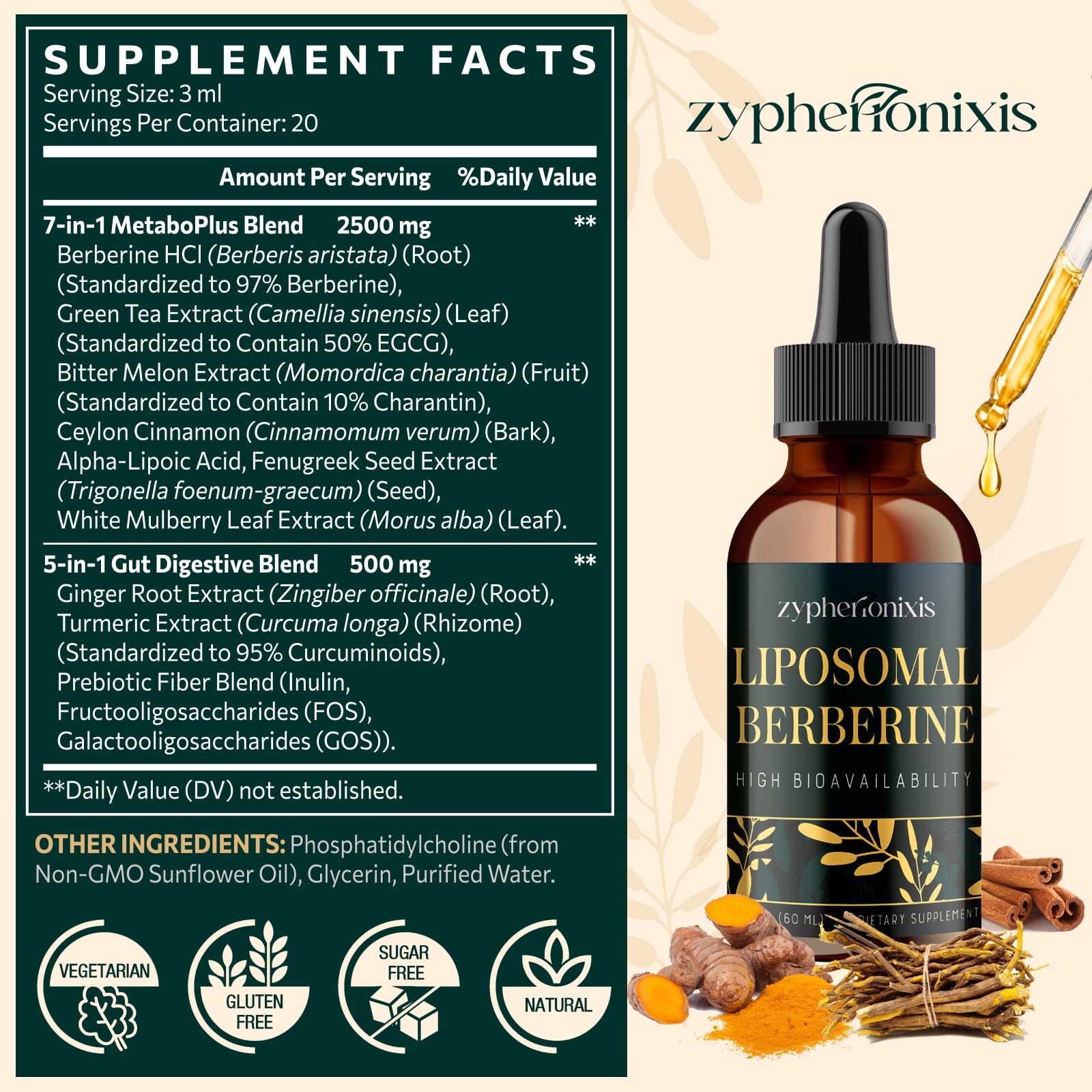 Gouttes Berberine 3000mg, pratique à utiliser sous la langue.