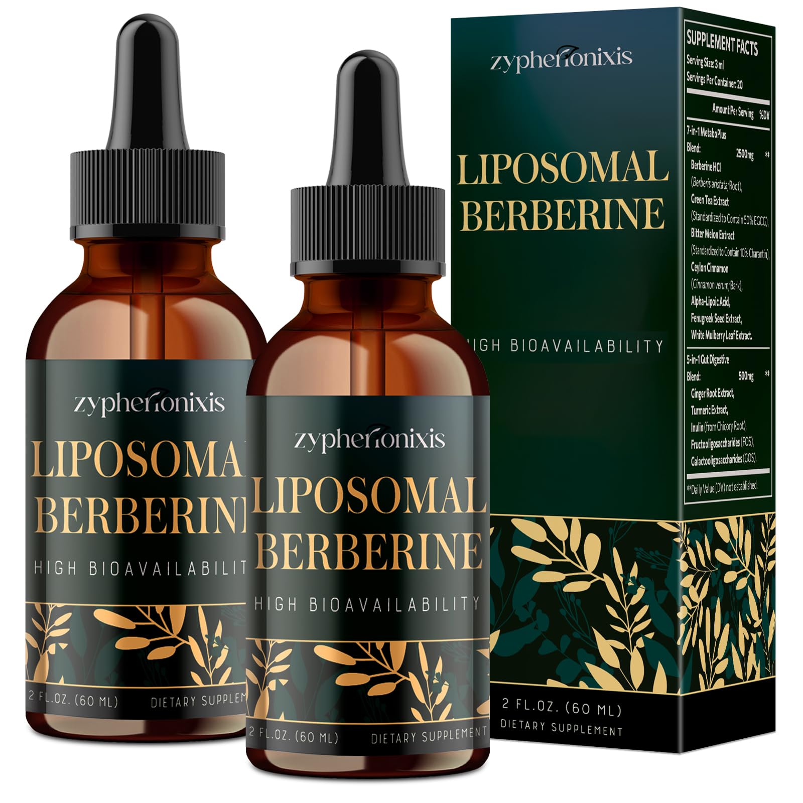 Gouttes Zypherionixis Berberine liposomales, absorption potentiellement rapide.
