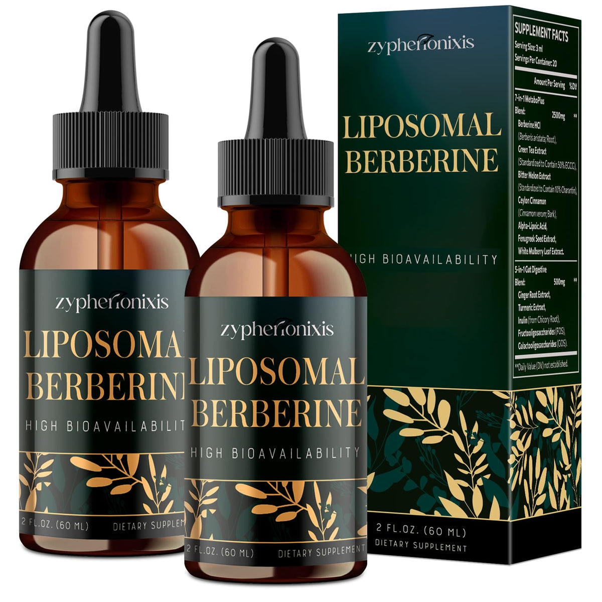 Gouttes Zypherionixis Berberine liposomales, absorption potentiellement rapide.