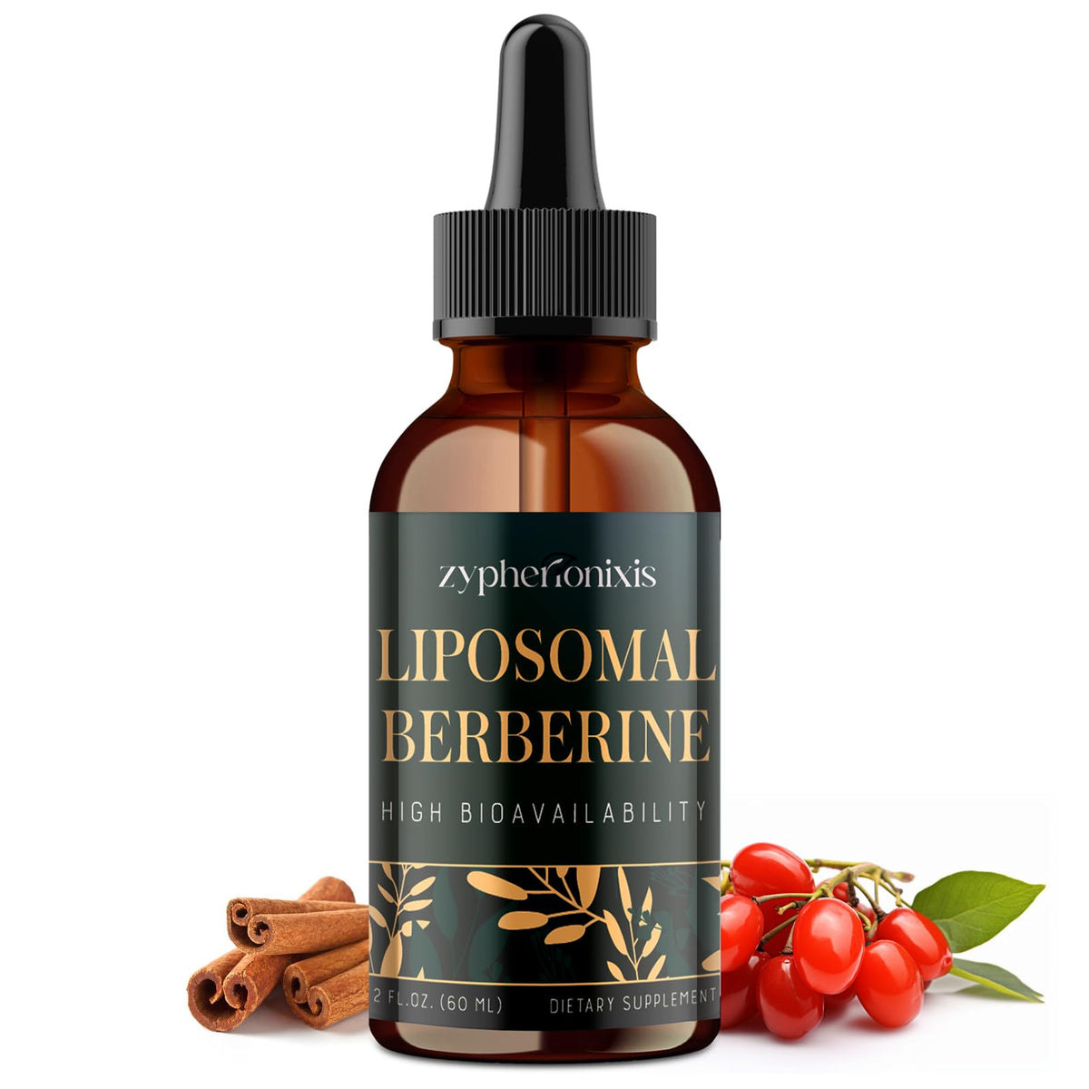 Zypherionixis Liposomal Berberine HCL, flacon pour absorption optimisée.