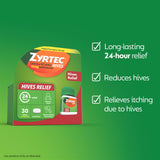 Blister Zyrtec montrant le soulagement rapide des démangeaisons.