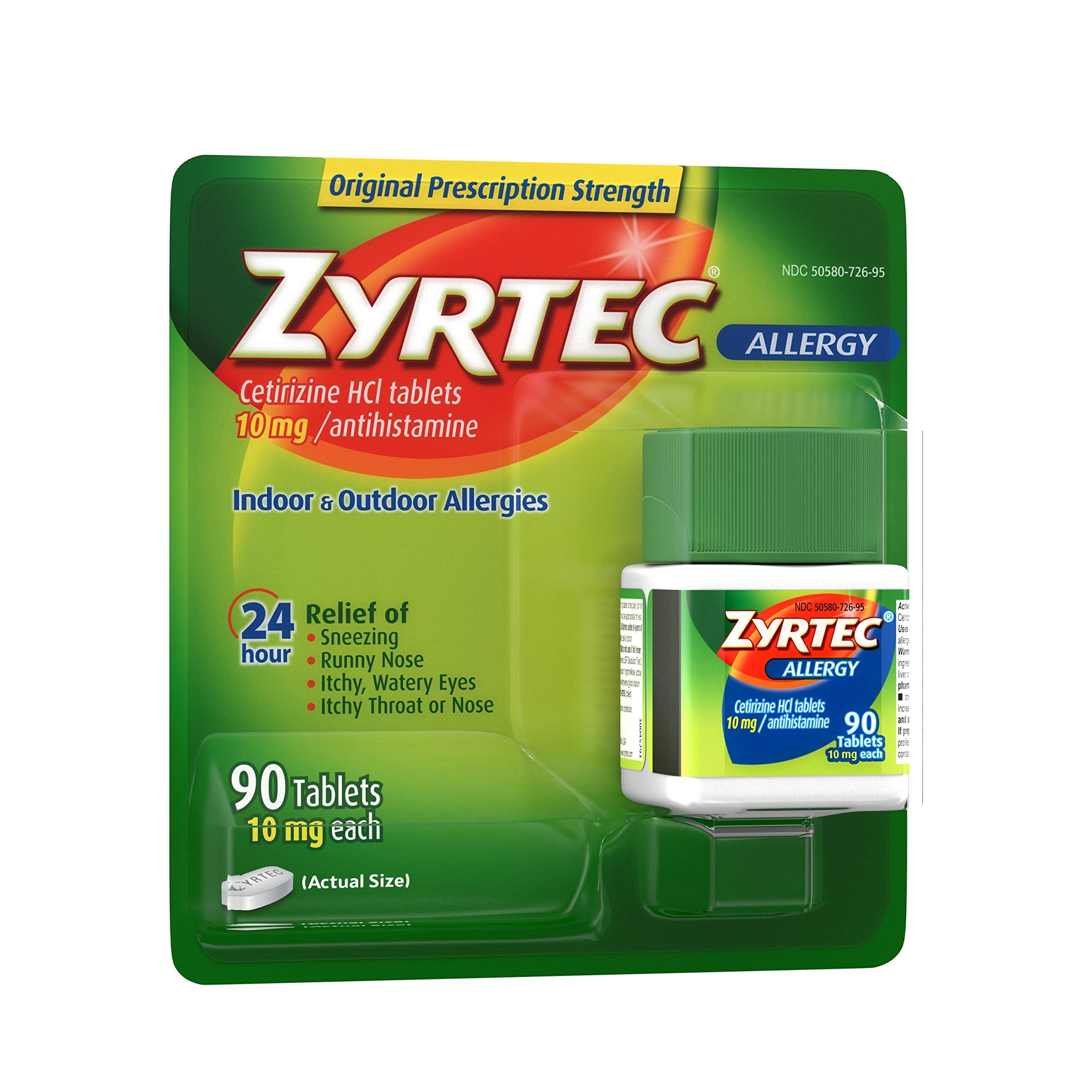 Zyrtec: boîte d'emballage affichant 90 comprimés et dosage 10 mg.