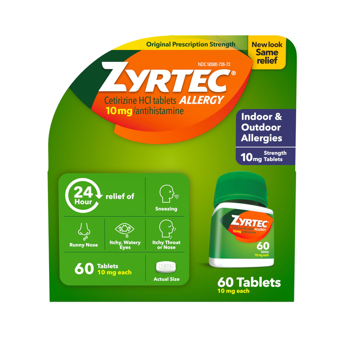 Zyrtec, bouteille 24h, peut aider à soulager les allergies.