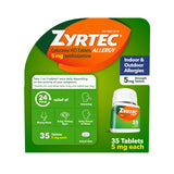 Bouteille Zyrtec 35 comprimés, dosage quotidien pratique pour l'allergie.