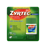 Zyrtec: bouteille de soulagement allergique 24h prête à l'emploi.