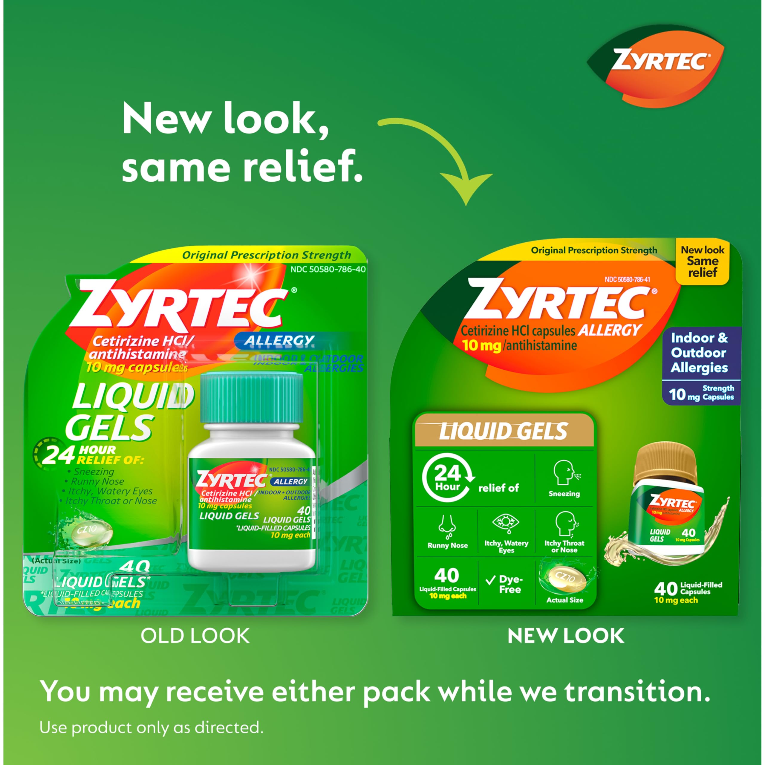 Zyrtec capsules visibles, apportant une couverture allergie de 24 heures