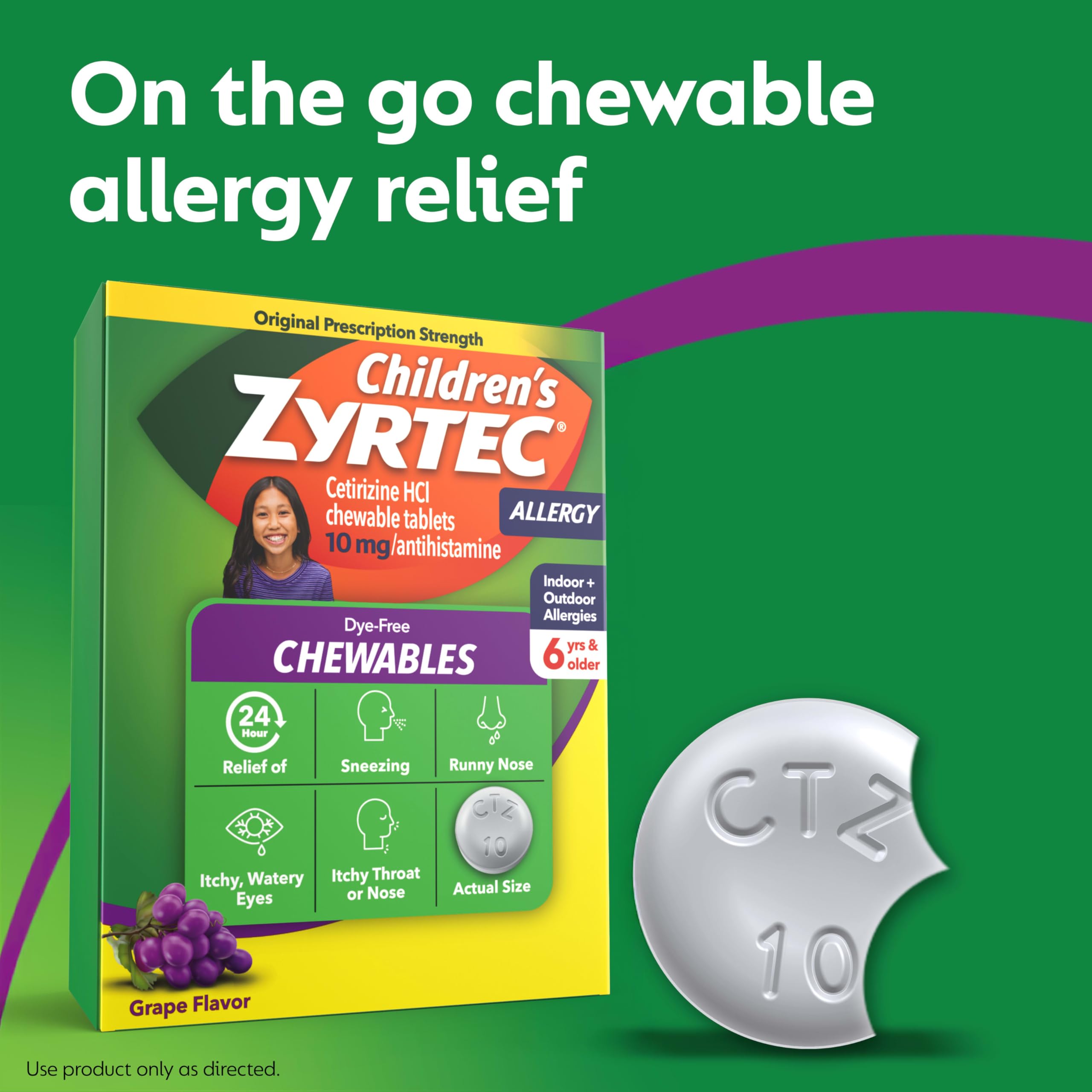 Zyrtec Enfant arôme raisin, agréable pour les jeunes patients.