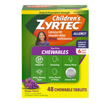 Zyrtec Enfant comprimés à croquer goût raisin, pratique pour l'école et les activités.