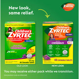 Zyrtec Enfant comprimés sans colorant goût raisin, prise quotidienne facile.