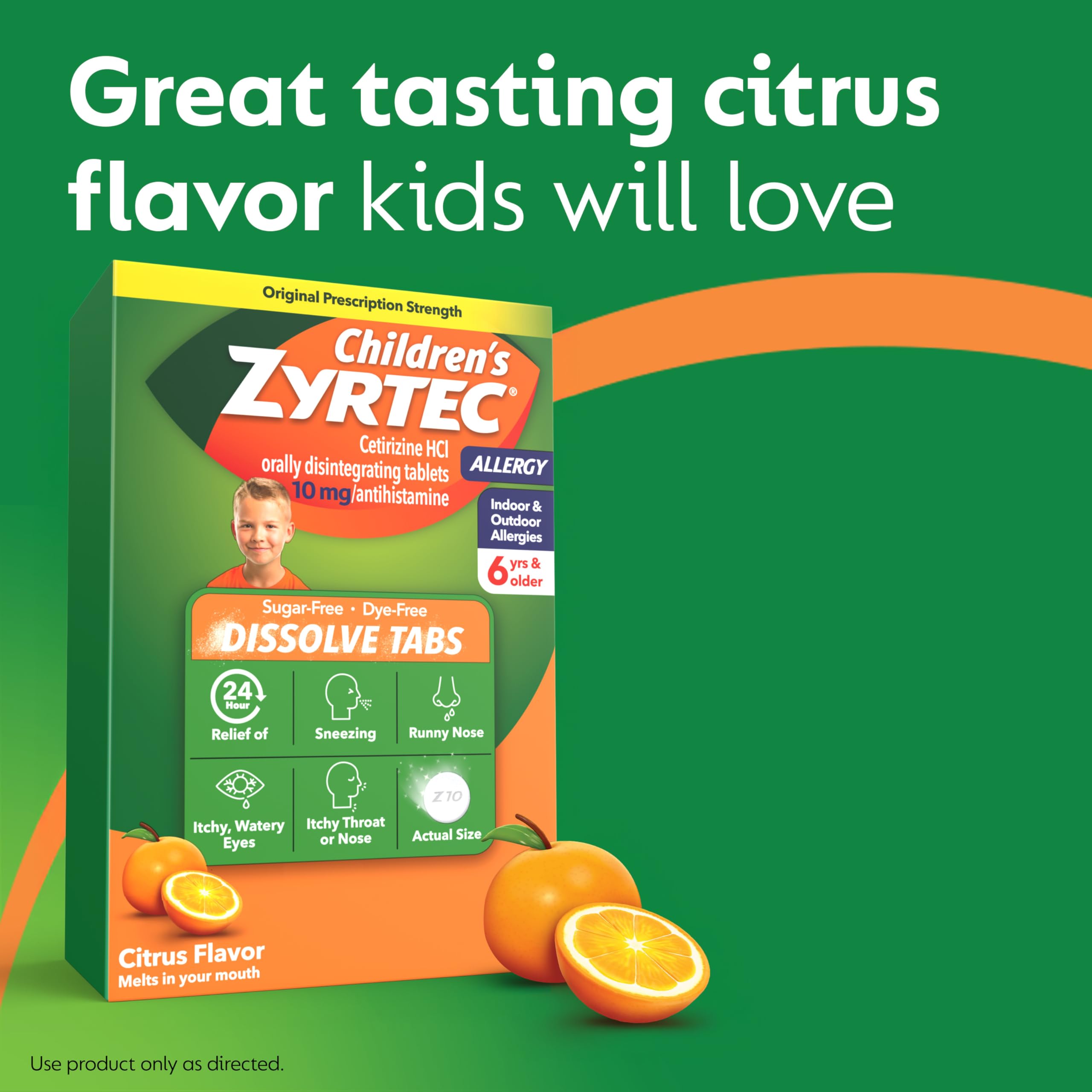 Tablette Zyrtec dissolvante au cetirizine 10 mg, goût citron.