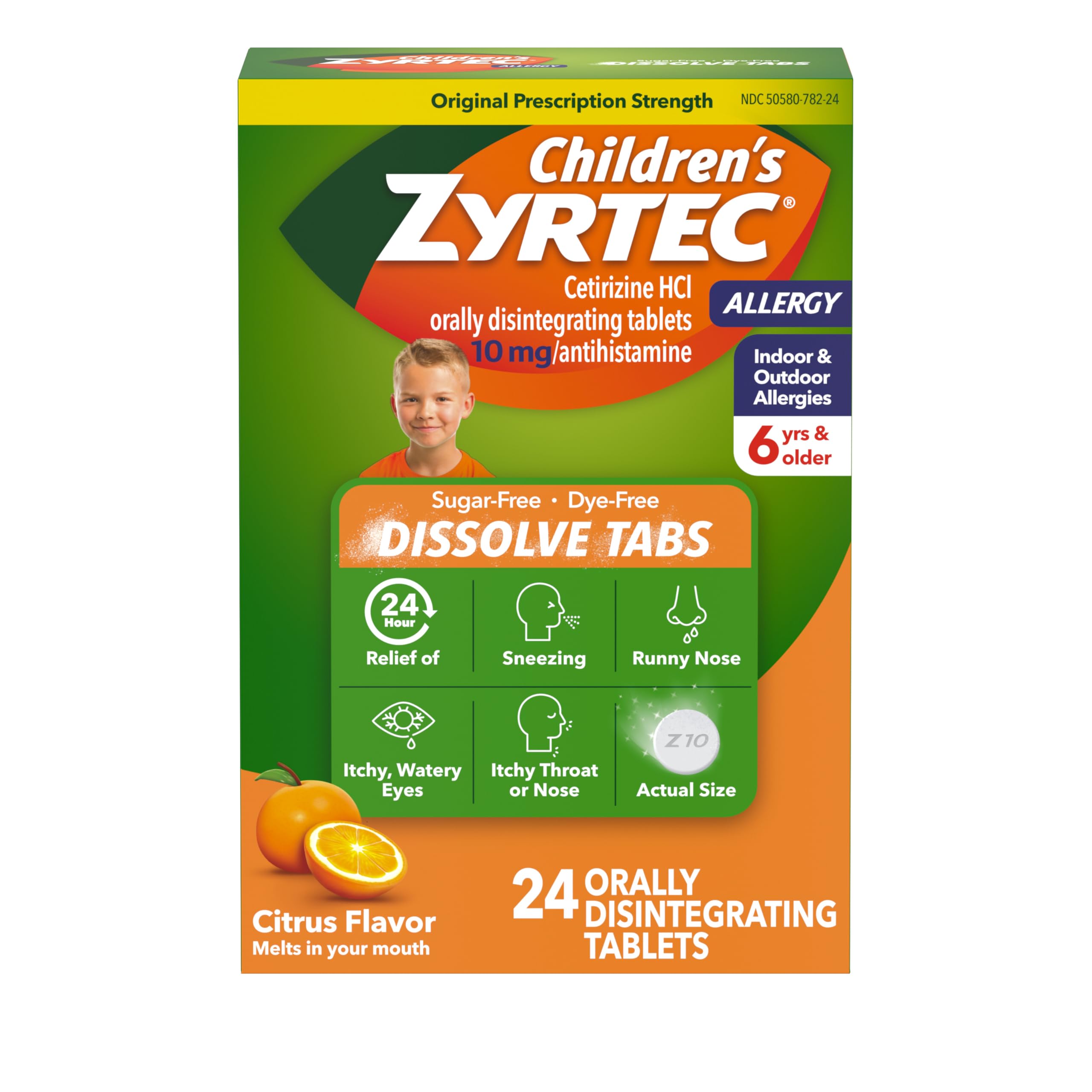Zyrtec Enfants — tablettes dissolvantes au citron pour un usage quotidien.