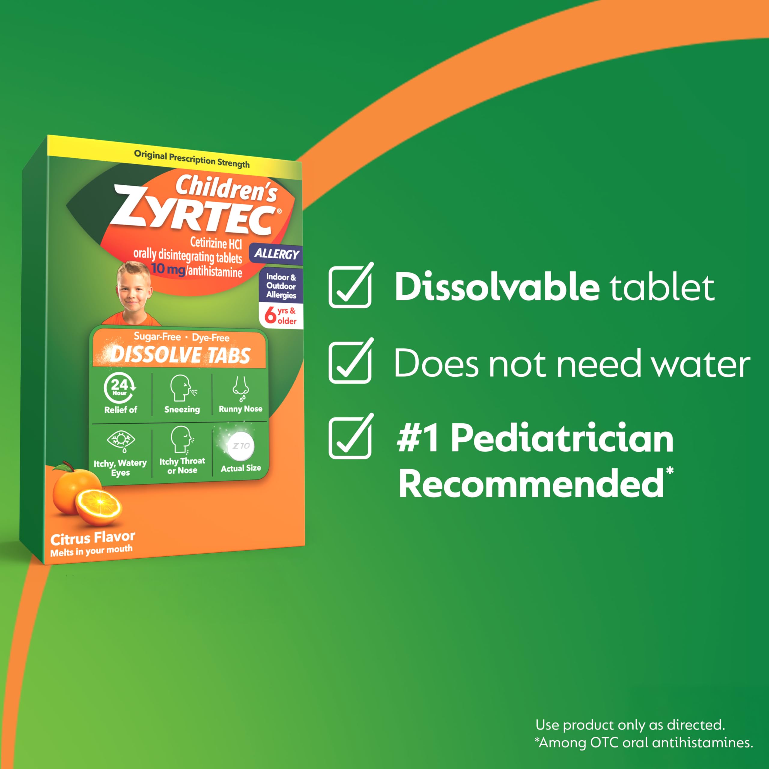 Zyrtec Enfants 10 mg, cetirizine HCl, prise facile et pratique.