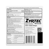 Formulation Zyrtec 10 mg pour soulager les symptômes.