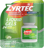 Zyrtec: gels liquides 24h pour usage intérieur et extérieur.
