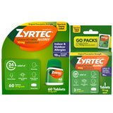 Zyrtec relief 24h, bouteille de 60 comprimés, pour un soulagement durable des allergies.