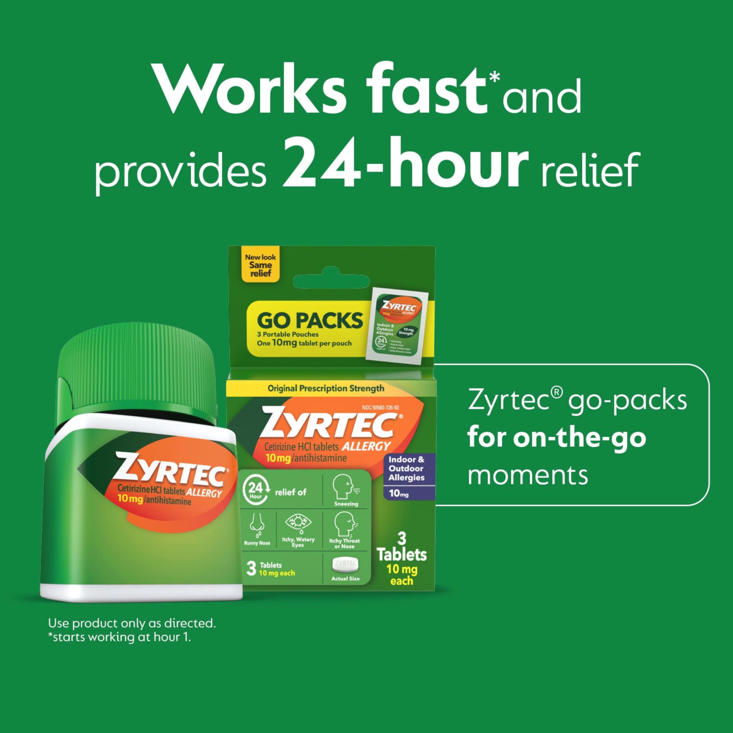 Tablettes Zyrtec 10 mg, dosage clair et action rapide.